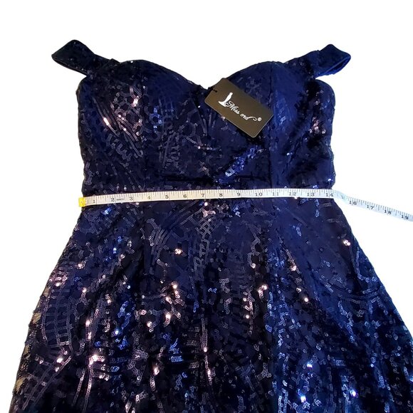 Miss Ord Navy Blue Sequin Evening Gown With Shoulder Straps  Size XL Fully lined - Picture 4 of 13